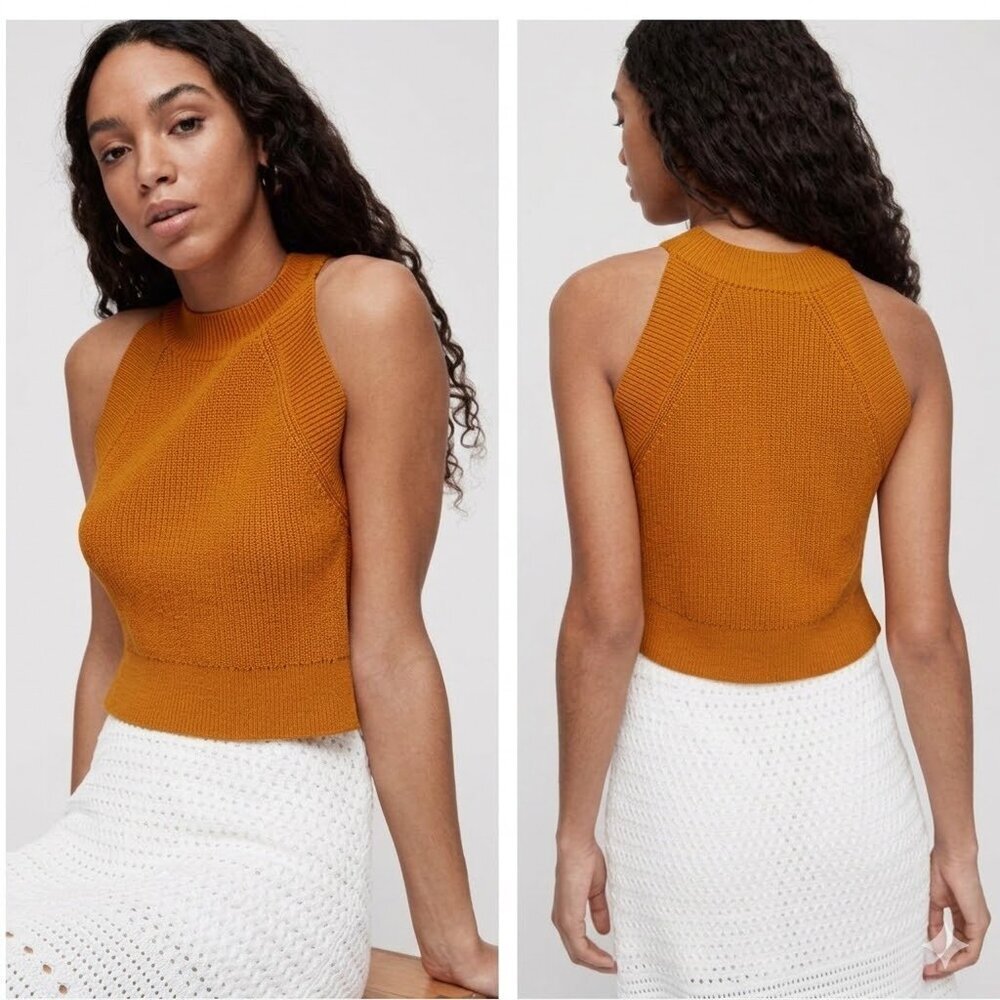 Aritzia Wilfred Crevier Knit Halter Top Orange Tank Top Sweater Size XS
